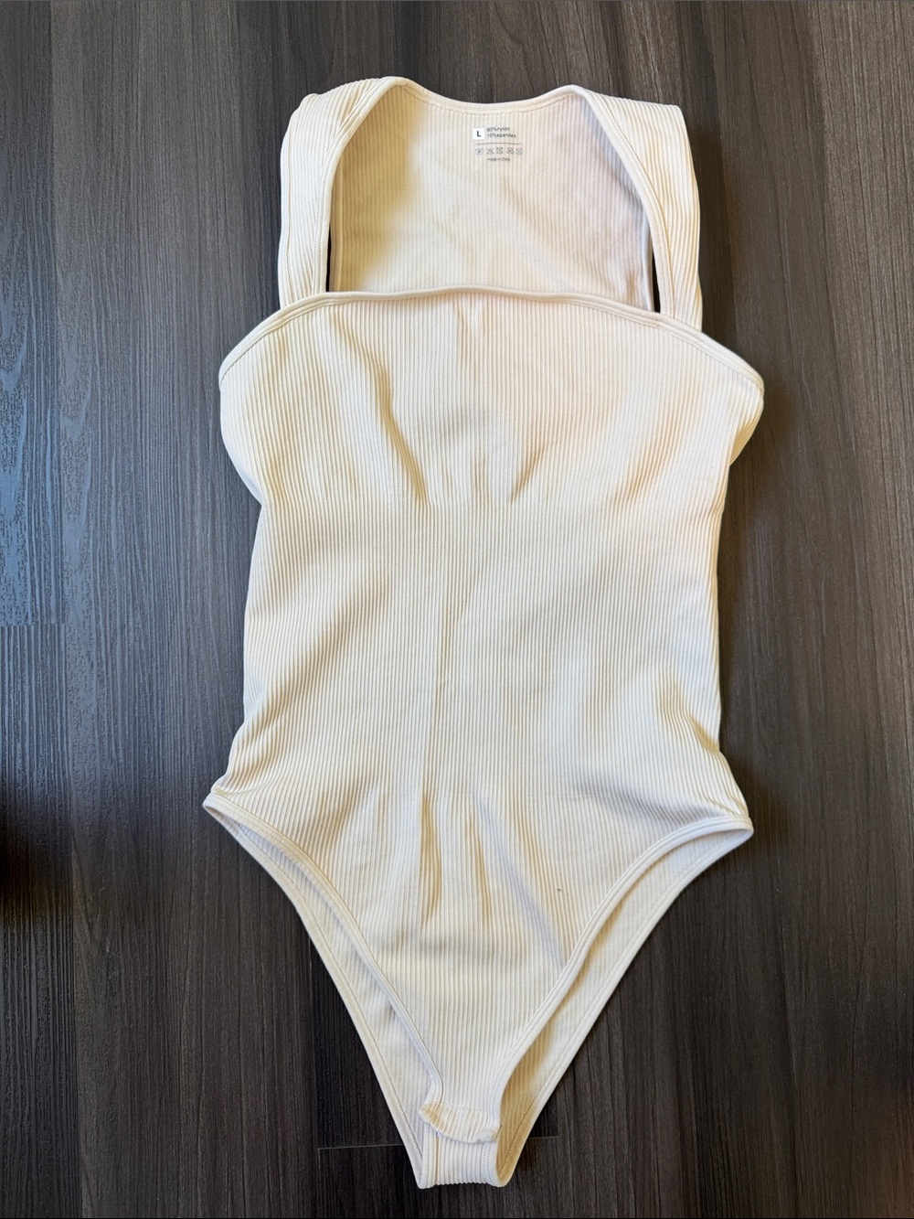 Ribbed Cream Women’s Bodysuit with Wide Straps
